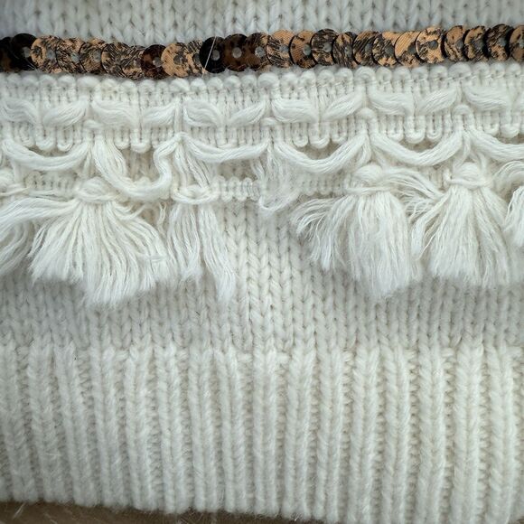 NWOT Sezane Marley Sweater Wool Alpaca Fringe Sequin Cream Ivory White Sz S - Picture 8 of 11